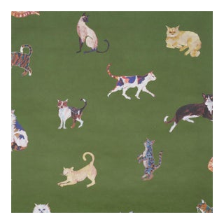 Schumacher x Happy Menocal Cats Wallcovering in Green For Sale