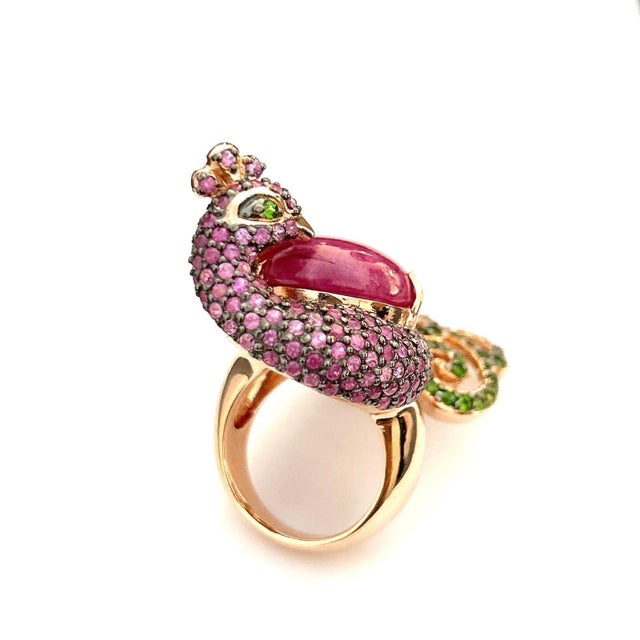 Bochic "Orient" Vintage Emerald Ruby & Pink Sapphire Ring - 18K Gold & Silver For Sale - Image 4 of 18