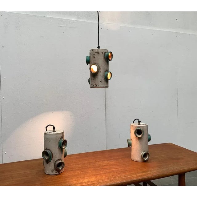 Mid-Century Studio Pottery Ceramic Pendant Lamp from Palette Design, 1960s, Set of 3 For Sale - Image 4 of 18
