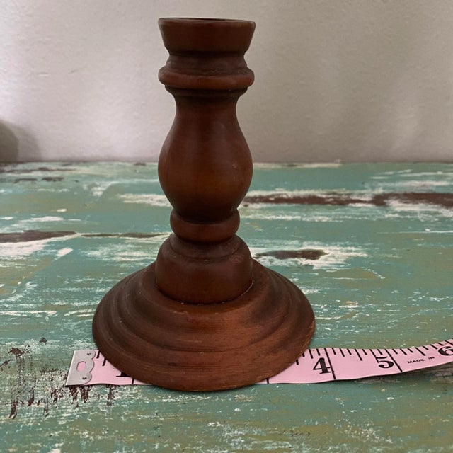 1970s Wood Candleholders- a Pair For Sale - Image 4 of 6