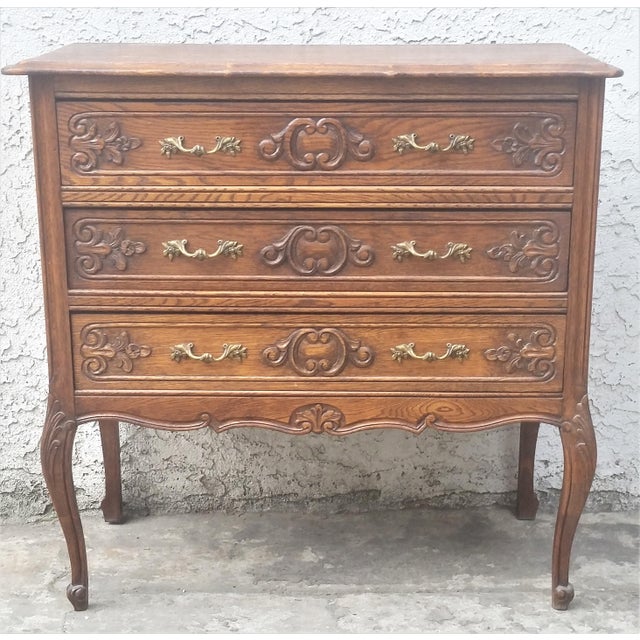 Vintage Narrow Carved Country French Louis Xv Nightstand Oak Dresser Chest Chairish