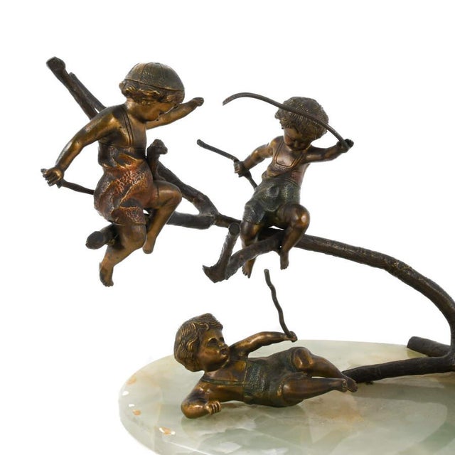 Bronze Charging Ram Figural Group Sculpture on Green Onyx Base For Sale In Greensboro - Image 6 of 8