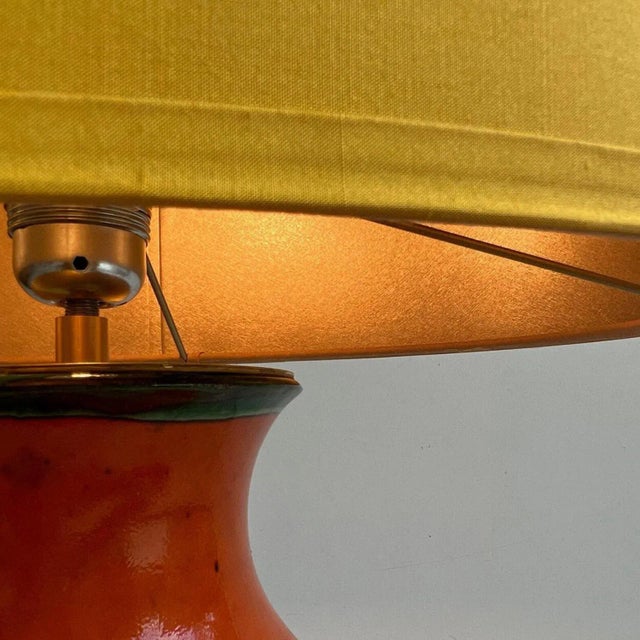 Fat Lava Green Brown Orange Ceramic Table Lamp, West Germany, 1970 For Sale - Image 6 of 18