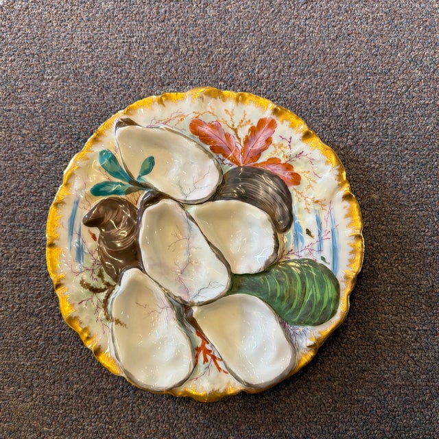 Victorian Hand-Painted Oyster Plate H&c For Sale - Image 3 of 12