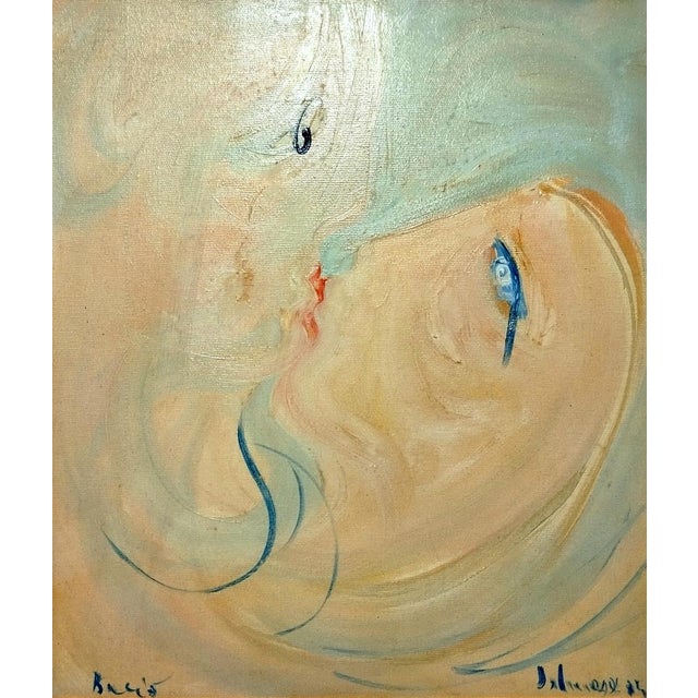 Mario Salmaso, Il Bacio, 1974, Oil on Canvas For Sale - Image 4 of 4