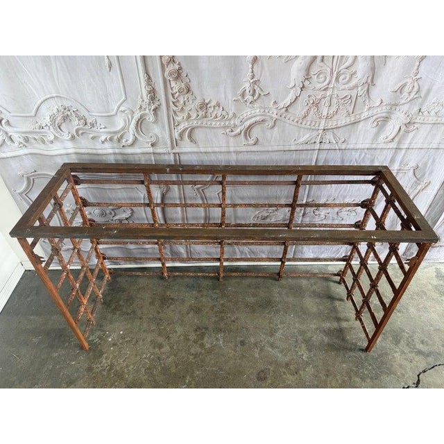 Rustic Console Table With Textured Stone Top and Hand-Forged Iron Base For Sale - Image 12 of 18