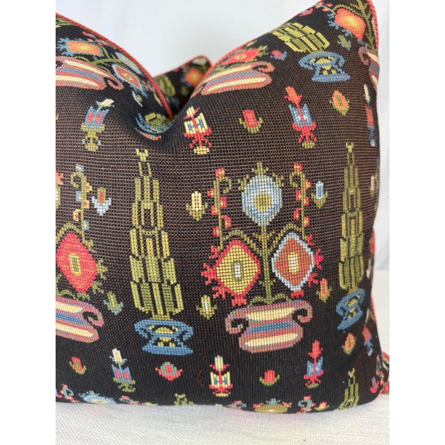 Transitional Folk Flowers Tapestry 22" Pillows-a Pair For Sale - Image 3 of 3