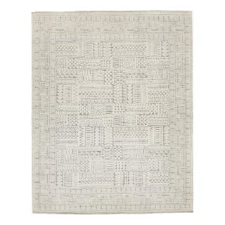 Modern Natural Moroccan Style Ivory Wool Rug With Tribal Pattern by Apadana For Sale