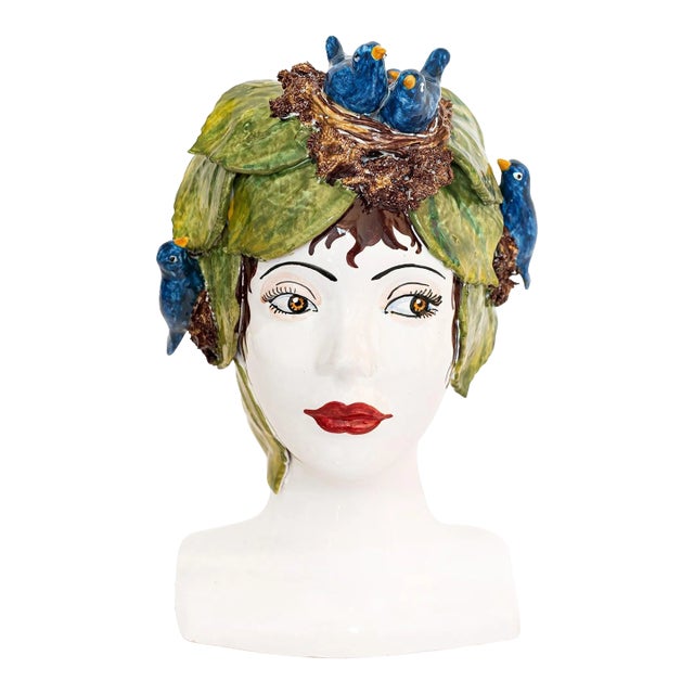 VIETRI Sicilian Heads Bluebirds Head Sculpture For Sale
