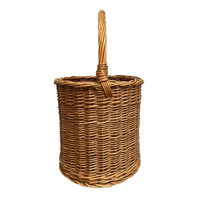 Vintage Rattan Handled Basket For Sale