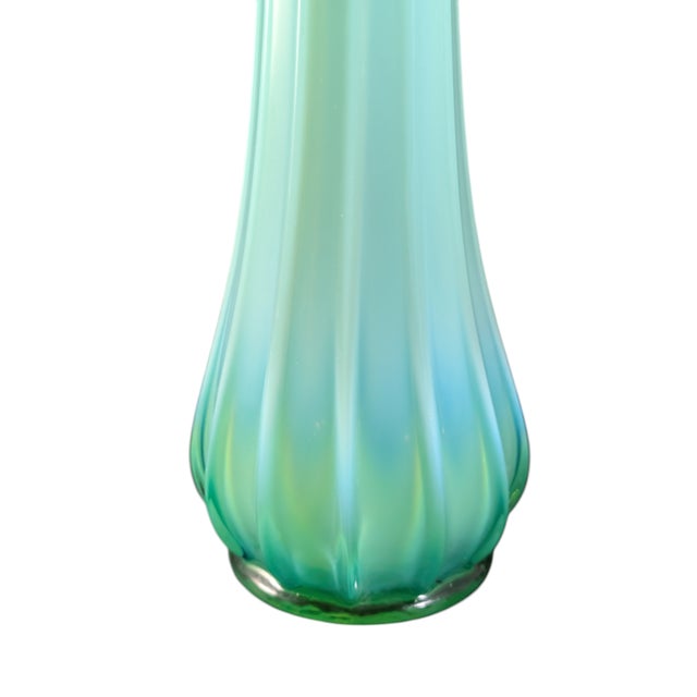 1960s 1960's Fostoria Opalescent Green Swung Glass Vase 11" For Sale - Image 5 of 6