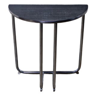 1920-1940’s Art Deco Streamline Moderne Royalchrome Demilune Console Table Chrome Tube Frame & Black Laminate Top For Sale