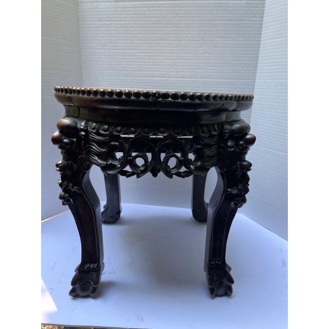 Early 20th Century Antique Chinese Carved Wood and Marble Stand For Sale - Image 5 of 10