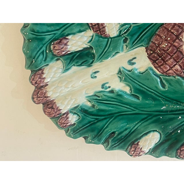 French Majolica Asparagus & Artichoke Barbotine Platter by Bavent, C. 1900 For Sale In West Palm - Image 6 of 13