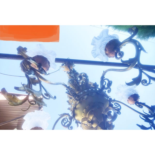 Copper Antique Brass, Copper, and Glass 5-Arm Chandelier, 1900s For Sale - Image 8 of 18
