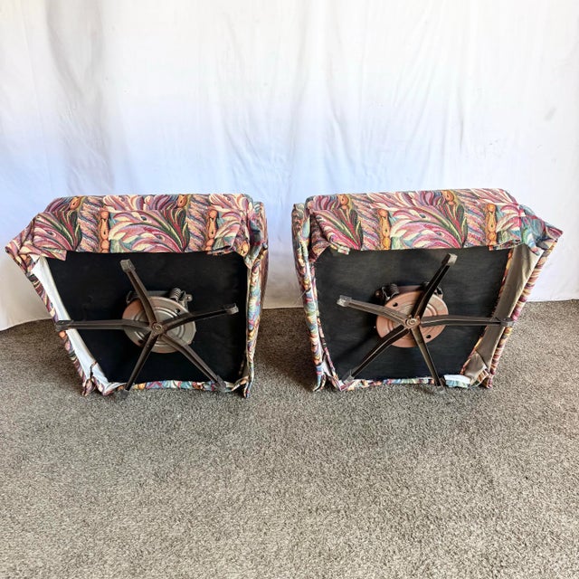 Orange Vintage Needlepoint Swivel Rocking Lounge Chairs - A Pair For Sale - Image 8 of 12