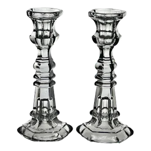 Early 1800s Boston & Sandwitch Glass Company, Smokey Grey Moulded Glass Candlesticks, Pair