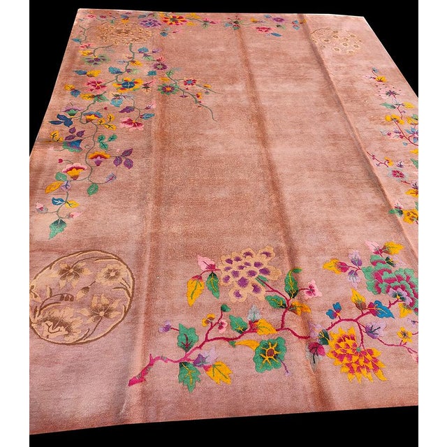 Antique Chinese - Art Deco Chinese Coral 1930s Rug, Circa Date: 1930s. This exceptional piece exemplifies the height of...
