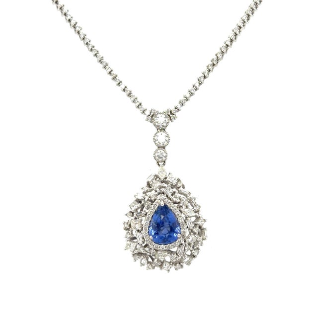 Michael Christoff 3.60 Carats Pear Shaped Sapphire and Diamond Necklace For Sale - Image 4 of 7