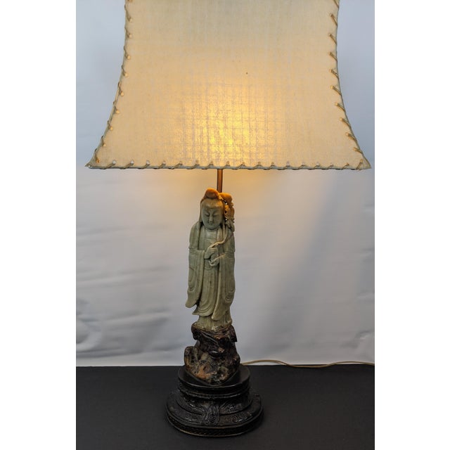 Early 20th Century Chinese Carved Soapstone Guanyin Table Lamp For Sale - Image 16 of 18