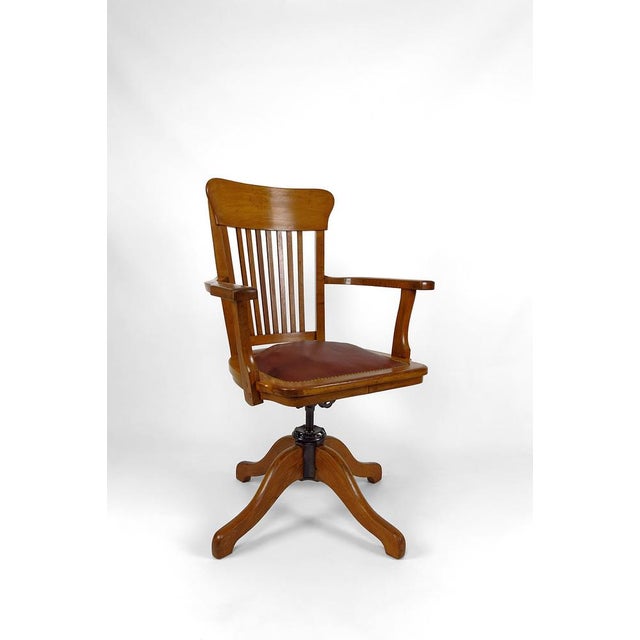 Metal American Swivel Office Armchair in Oak with Leather Seat, 1900s For Sale - Image 7 of 18