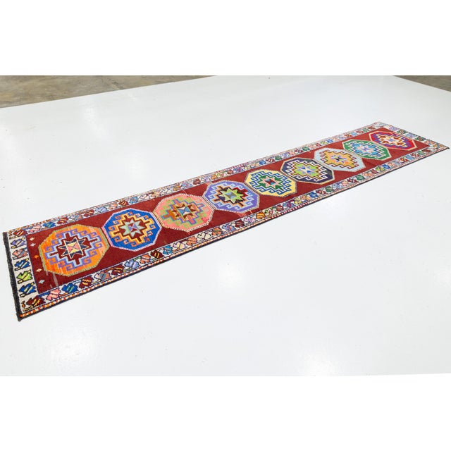 Vintage Turkish Hand-Knotted Wool Runner With Colorful Octagonal Medallions For Sale - Image 4 of 10