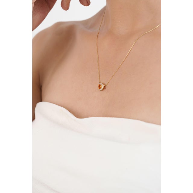 Not Yet Made - Made To Order 14k Yellow Gold Trillion-Cut Citrine & Diamond Halo Pendant Necklace by VRJewels For Sale - Image 5 of 17