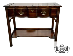 Vtg. Harden Chippendale Style Flip Top Cherry Server/Bar Table W/Drawer & Shelf