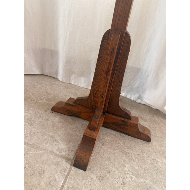 Mission Antique Mission Style Solid Oak Standing Hall Tree With Four Double Hooks For Sale - Image 3 of 10