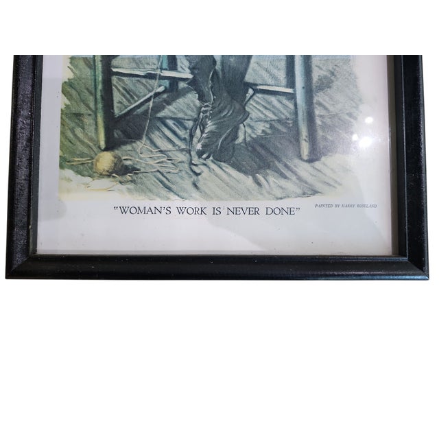Circa 1930s-1950s Harry Roseland "Woman's Work Is Never Done" original print in excellent condition for the age. Measures...