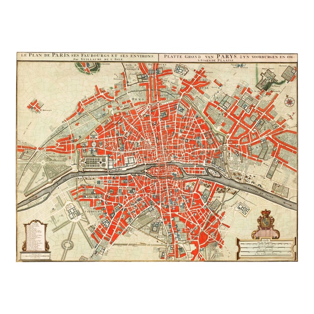 Antique Map of Paris Art Print Reproduction, 24 × 18 For Sale