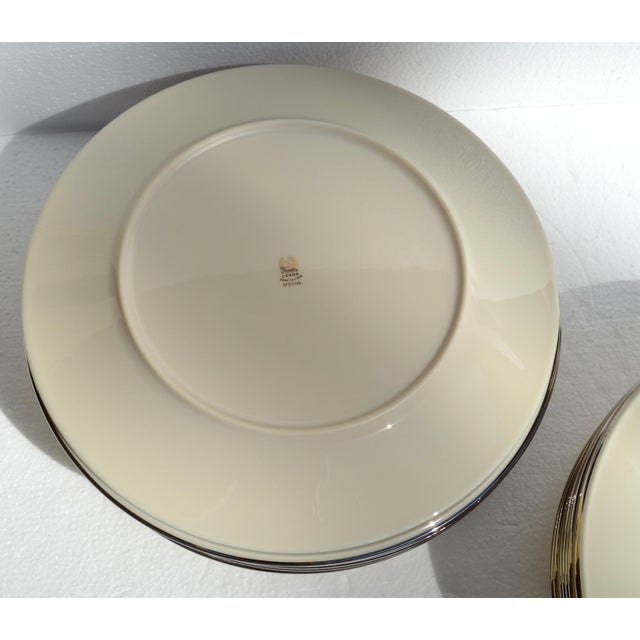Vintage Lenox Special Porcelain Beige Dinner Plates Silver Trim - Set of 14 For Sale - Image 11 of 16
