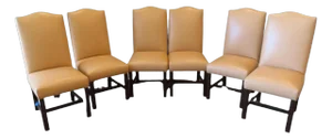6 Traditional Custom Beige Leather Dining Chairs