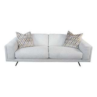 Minimalist Modern Nabu Sofa in Sand Fabric With Geometric Accent Pillows Couch For Sale
