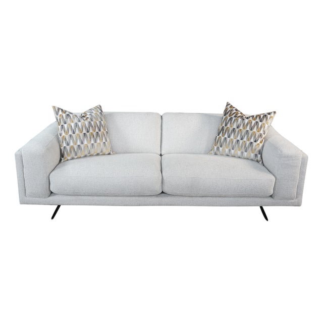 Minimalist Modern Nabu Sofa in Sand Fabric With Geometric Accent Pillows Couch For Sale