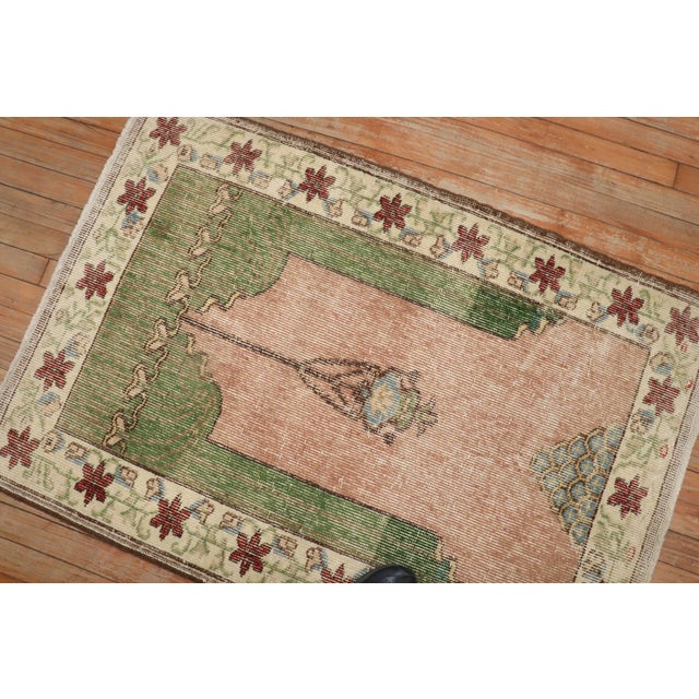 Green Early 21st Century Zabihi Collection Worn Turkish Prayer Rug - 2'10" x 4'1" For Sale - Image 8 of 18