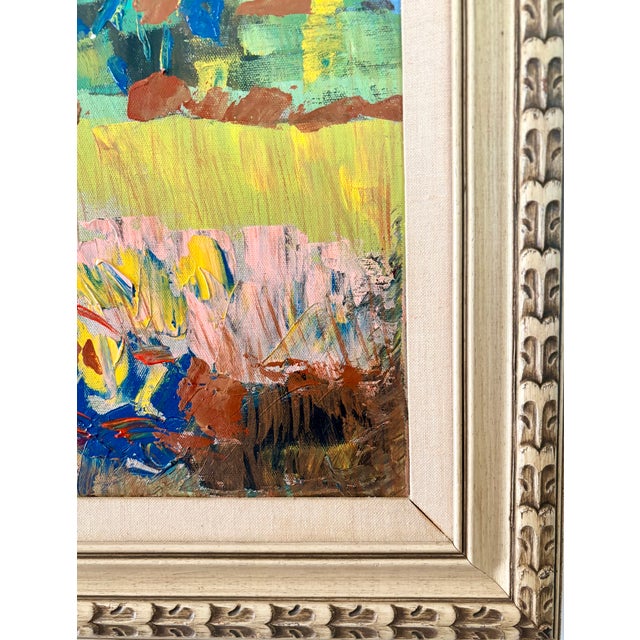 Green Late 20th Century Original Impressionistic Landscape Field of Flowers and Tree, Framed For Sale - Image 8 of 10