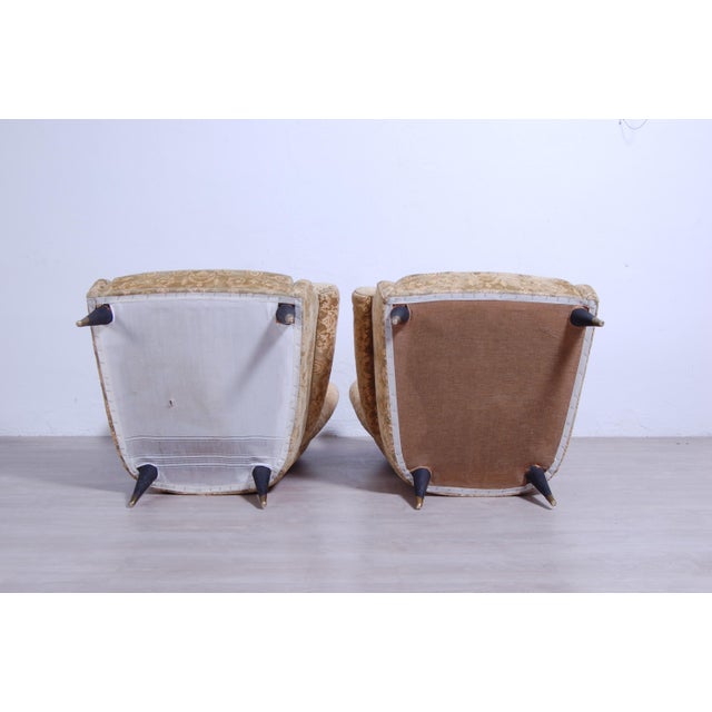 Set of Armchairs in Damask Fabric, 1950s For Sale - Image 11 of 15