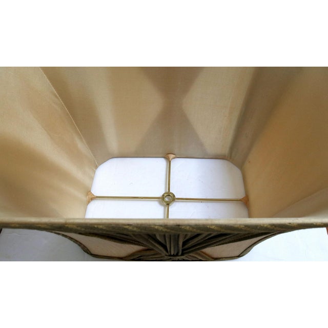 Green Mid Century Square Green and Tan Pleated Lamp Shade For Sale - Image 8 of 12