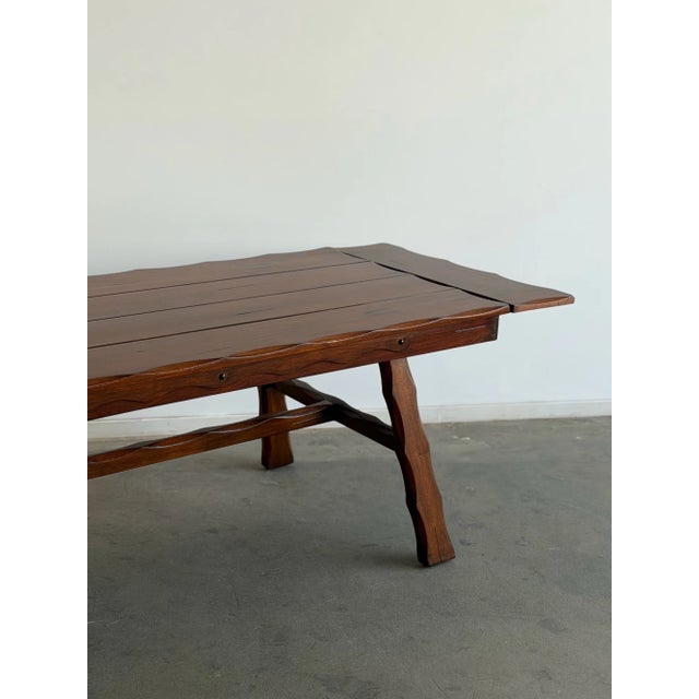 Rustic 1940's Trestle Dining Table With Leaf Extensions For Sale - Image 3 of 18
