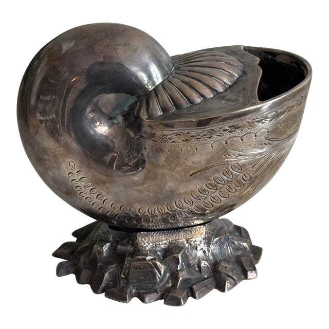 Late 19th Century Victorian Silver Plated Nautilus Shell Spoon Warmer – Decorative Engraving For Sale