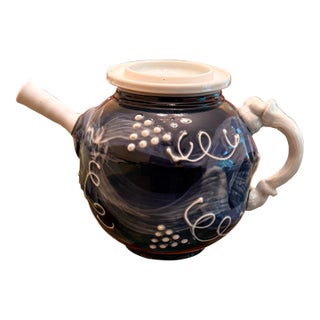 Vintage Cobalt Blue Slip-Trailed Studio Art Pottery Teapot by Whitsell For Sale
