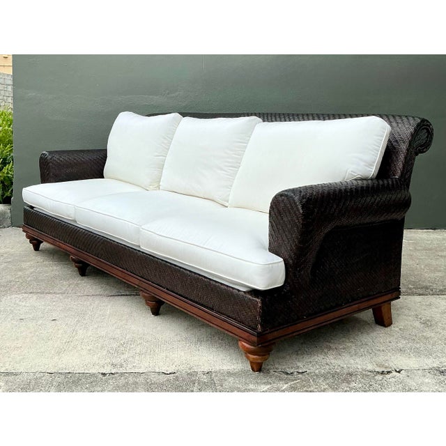 Vintage Woven Rattan Three Seat Sofa For Sale - Image 12 of 12