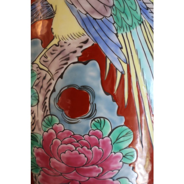 Japanese Red-Ground Bird & Peony Ceramic Vase, 12ʺ For Sale - Image 12 of 18