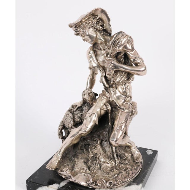 Antique Italian Silvered Bronze Sculpture of Shepherd and Lamb, 1800s For Sale - Image 12 of 15