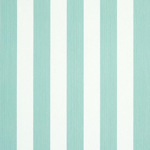Schumacher Edwin Stripe Medium Wallpaper in Seaglass For Sale