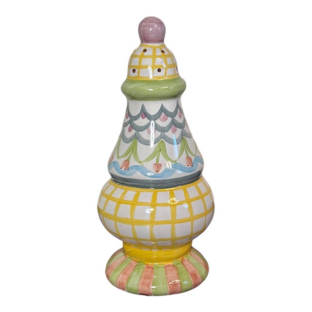 Late 20th Century MacKenzie-Childs Aurora 1997 Hand-Painted Ceramic Sugar Shaker / Caster For Sale