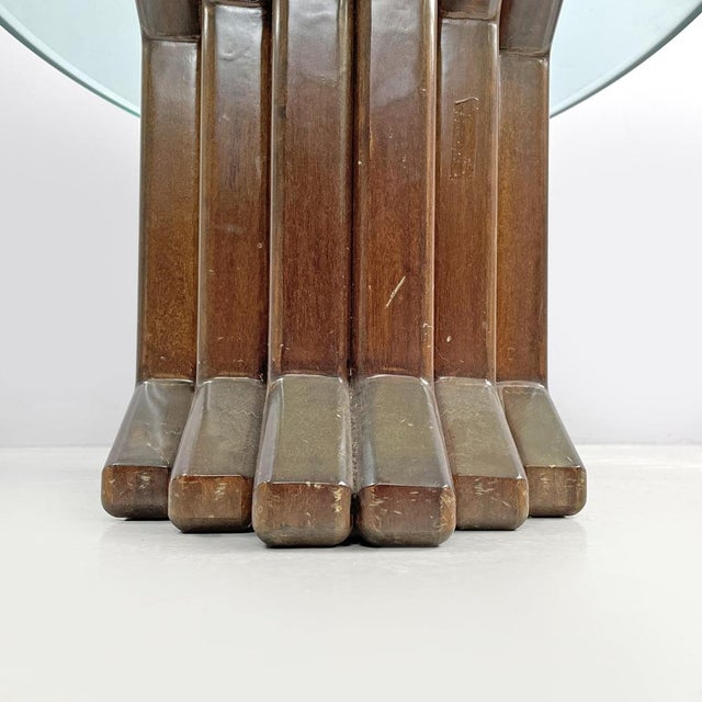 Italian Modern Wooden Coffee Table with Geometrical Base and Glass Top, 1970s For Sale - Image 14 of 18
