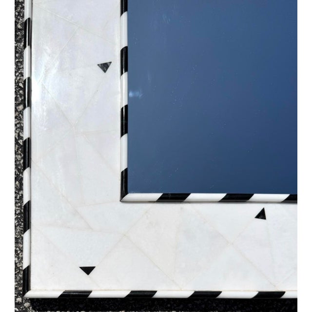 1990s Black & White Checkerboard Marble Wall Mirror From 90's For Sale - Image 5 of 8