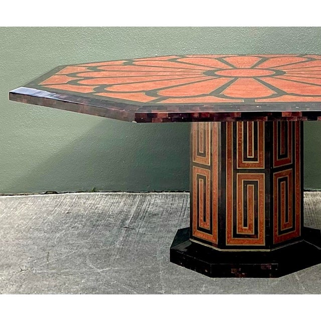 Persimmon Vintage Inlay Pen Shell and Brass Octagon Dining Table For Sale - Image 8 of 12